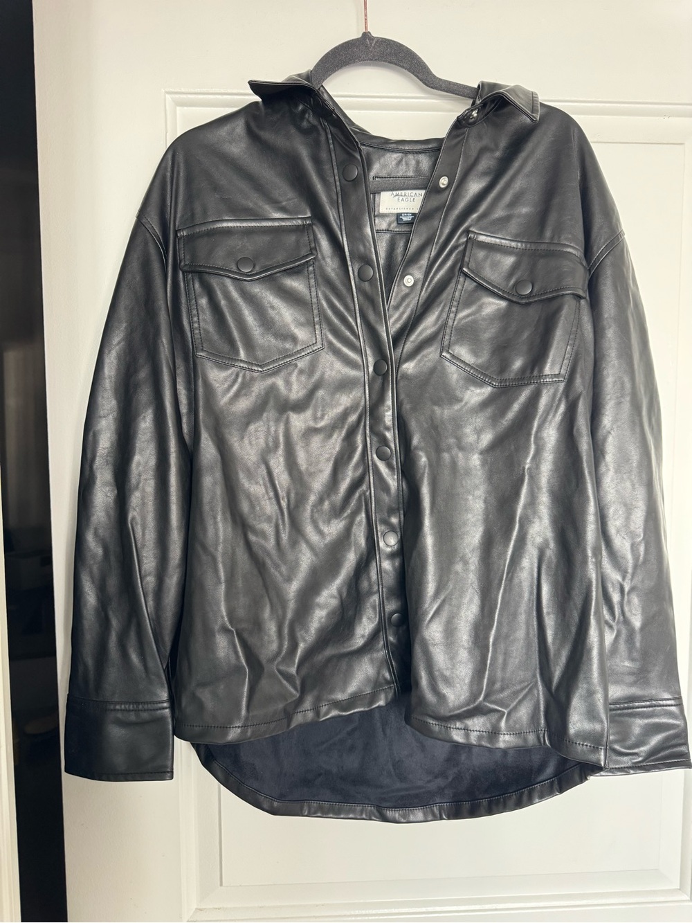 Faux Leather Overshirt Jacket - Black- American Eagle